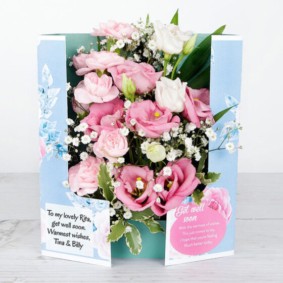 Get Well Soon Flowers with Pink Spray Carnations, Lisianthus, White Gypsophila and Pittosporum